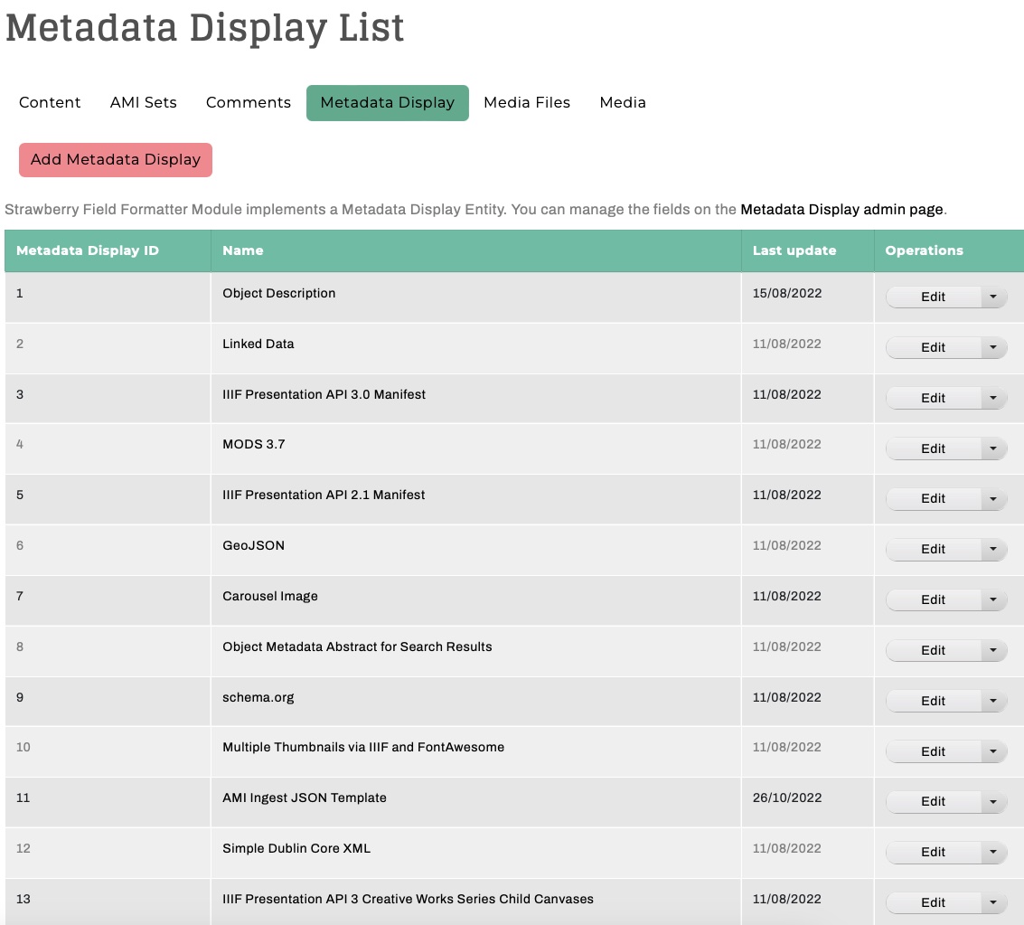 Metadata Display List