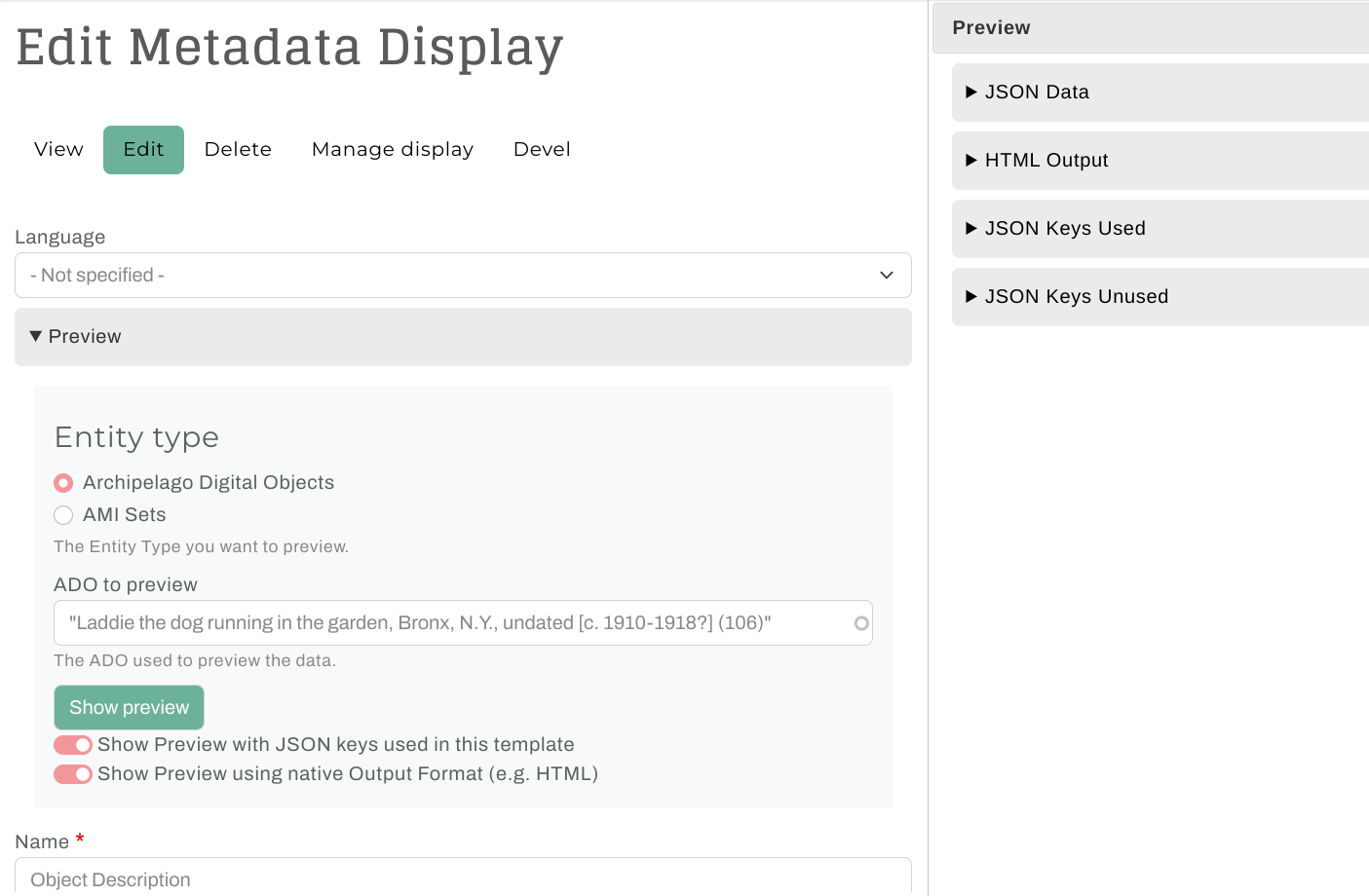 Metadata Display Preview Variables Tabs