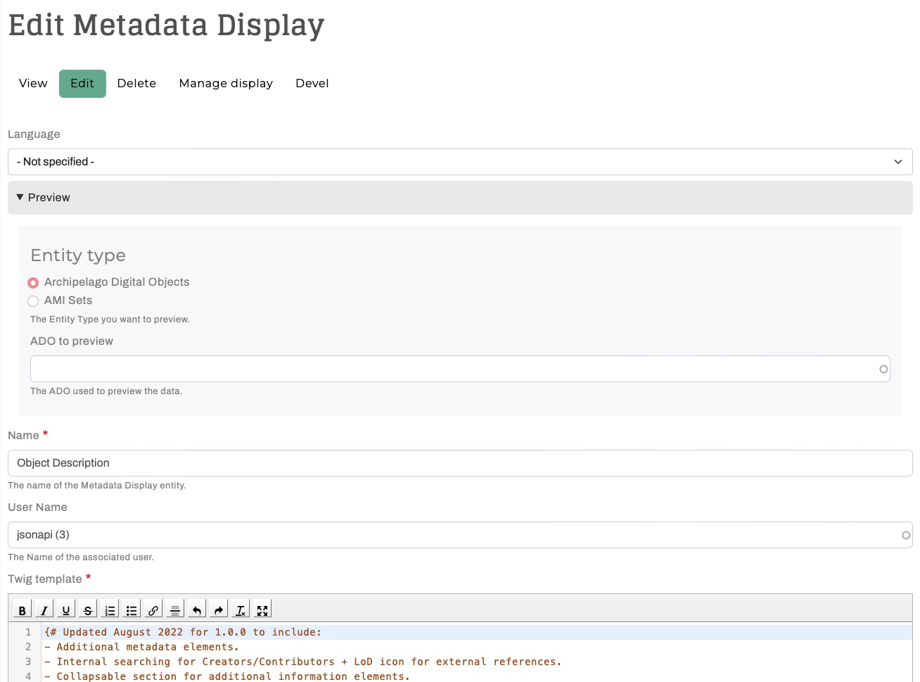 Edit Metadata Display