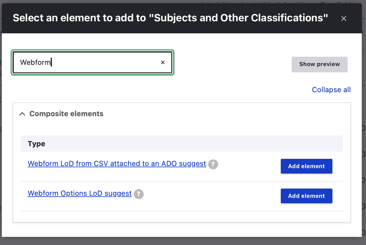 Webform LoD From CSV Add Element