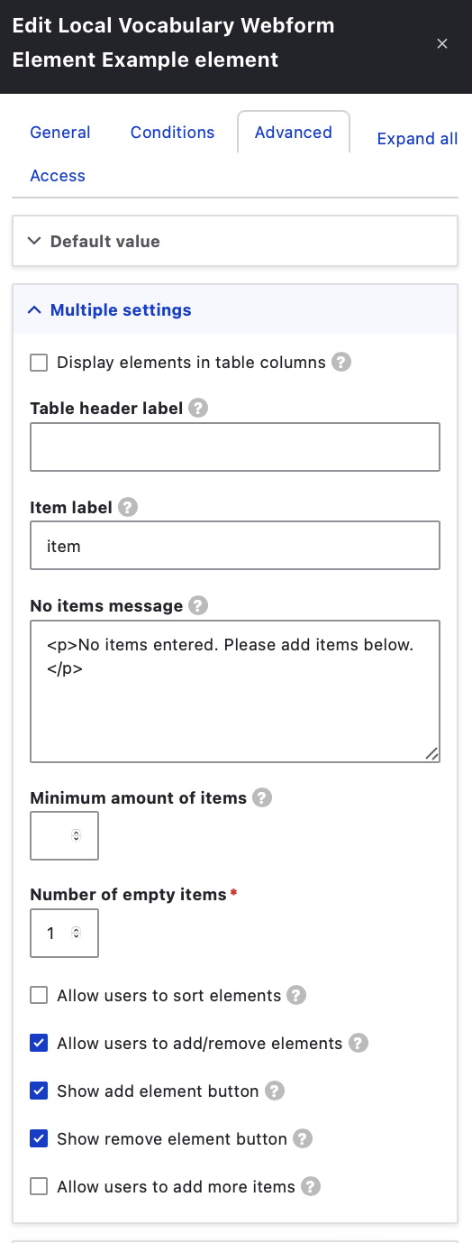 Webform LoD from CSV Advanced Tab