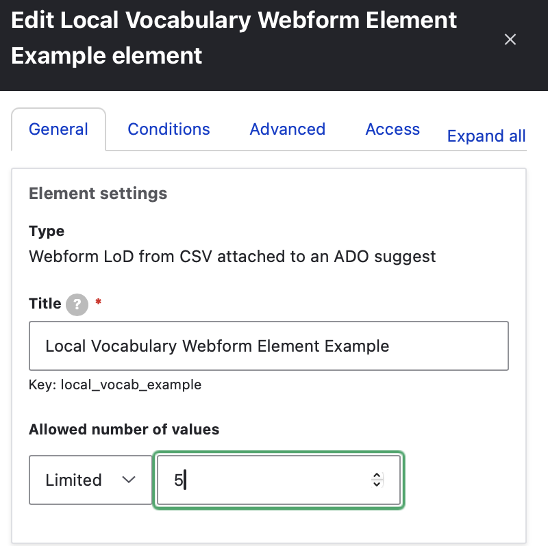 Webform LoD from CSV General Settings