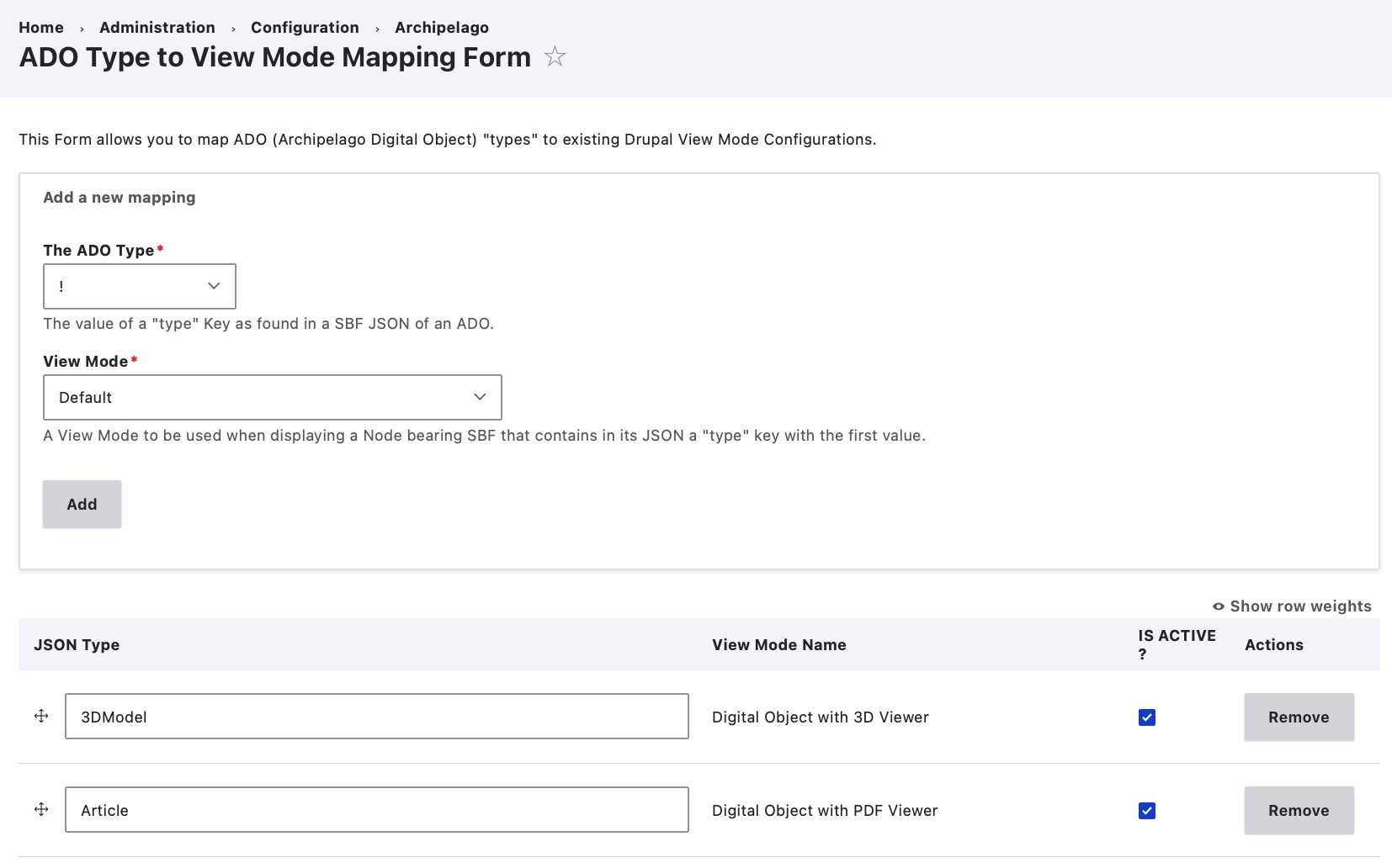 ADO Type to View Mode Mapping Form