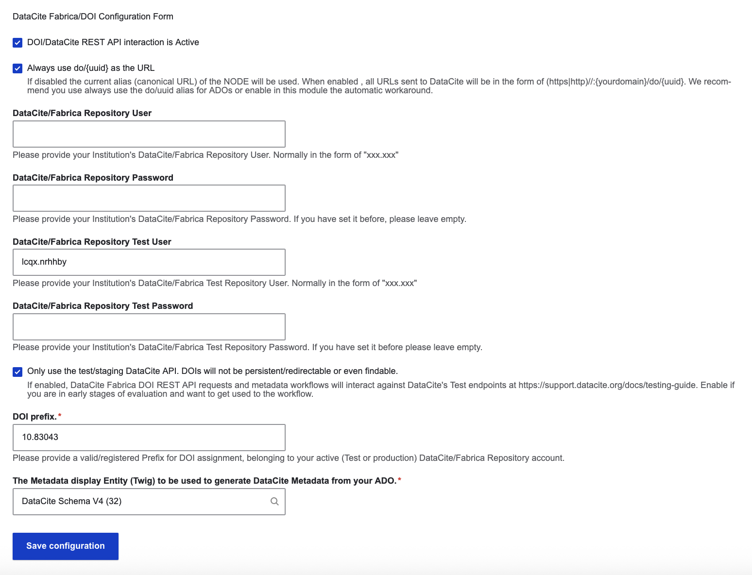 DataCite Config Form