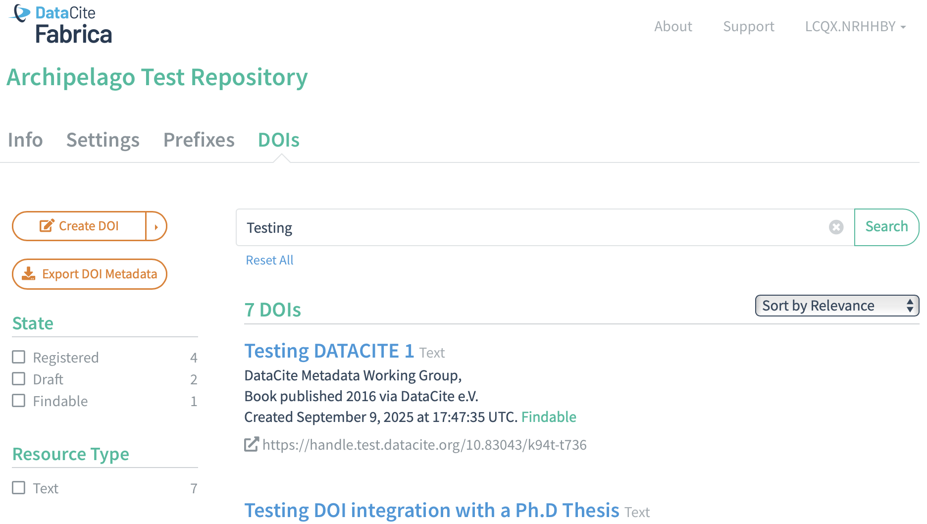 DataCite Fabrica DOIs Review